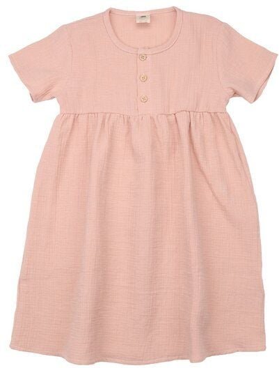 Kinder Kleid GOTS-zertifiziert aus Bio-Baumwolle rosé mit Flowers-&-Leaves-Detail – Walkiddy