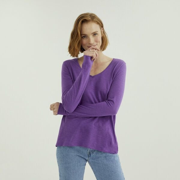 d'Els Esterella Damen V-Neck Langarm T-Shirt aus Flame Bio Baumwolle