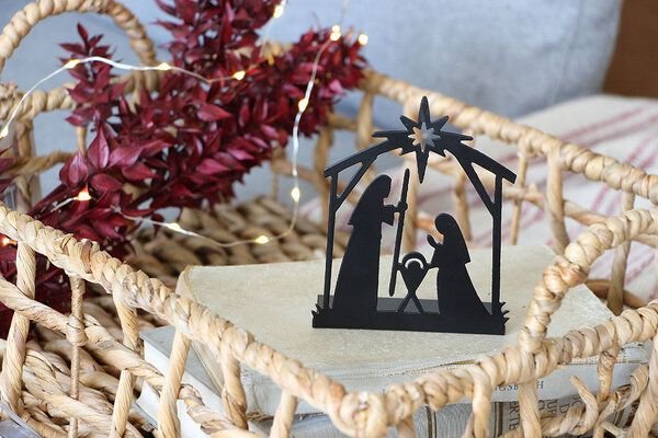 GLOBO Fair Trade Krippe STERN KLEIN, Eisenblech - Weihnachtsgeschichte, Teelicht, Deko