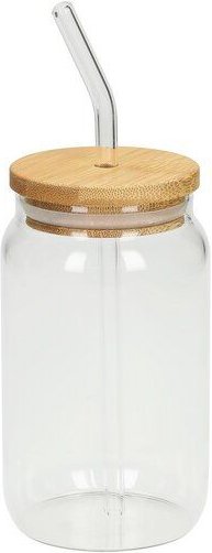 elasto Trinkglas "Tropical" - Strohhalm & Bürste - Bambusdeckel auslaufsicher