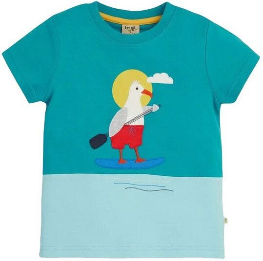 Frugi Kurzarm-Shirt Möwe auf Stand-up-Paddle in blau Penryn Panel T-Shirt