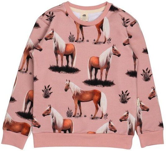 Kinder Sweatshirt Bio-Baumwolle GOTS "Beauty Horses" rosa – veganes, fair produziertes Walkiddy Pferde-Sweatshirt, kusch...