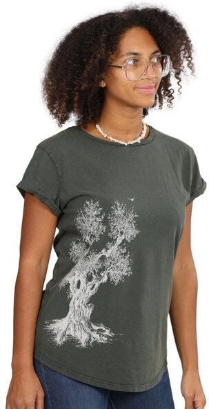 Life-Tree Organic Fairwear Shirt Women "Olive Tree" in Washed Blue/Green