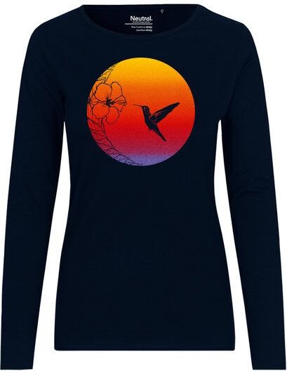 HANDGEDRUCKT "Kolibri" Frauen Longsleeve aus reiner Biobaumwolle (kbA)