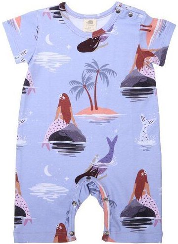 Baby Kurzarm-Strampler GOTS zertifiziert – Bio-Baumwolle, Lila mit Meerjungfrauenmotiv, weich & bequem, alltagstauglich ...