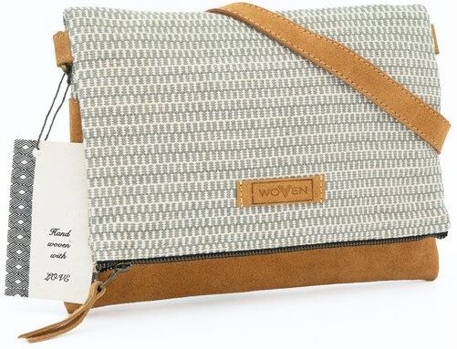 Woven Damen Tasche Fold Bag/Umhängetasche Baumwolle & Leder offwhite/grau