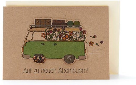 Die Stadtgärtner Grußkarte für Camper I VW Bus / Bulli mit Blumensamen zum Einpflanzen