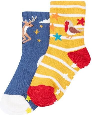 Frugi Weihnachts dicke Socken in Zweierpack mit Antirutsch-Noppen