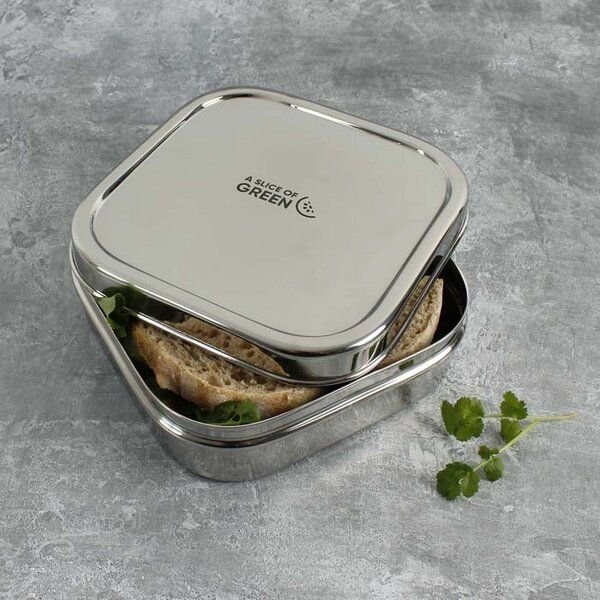 A Slice of Green Edelstahlbrotdose quadratisch und flach (15 x 15 x 4,5 cm / 750ml)