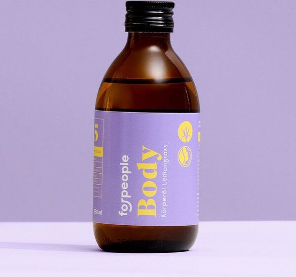 forpeople Naturkosmetik Körper- & Massageöl mit Lemongras Duft 250ml - plastikfreier Korkdosierer