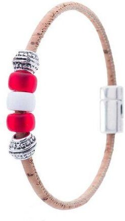 Kork-Deko Beiges Korkarmband mit roten Elementen – vegan & handgefertigt in Portugal