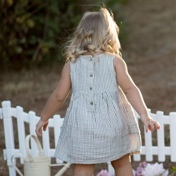 OrganicEra Bio Musselin ärmelloses Kleid mit Tasche, Antrasith gestreift