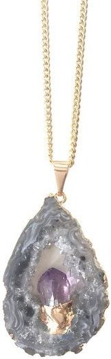 Crystal and Sage Achat und Amethyst Halskette mit einer Achatscheibe und eingefasstem Amethyst