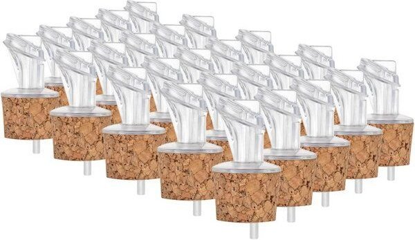 Kork-Deko 25er-Pack Kunststoff-Ausgießer mit Kork-Stopfen | breit | geeignet für Öl, Essig, Spirituosen oder Liköre