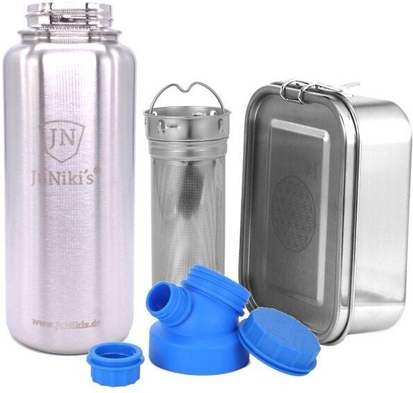 JN JuNiki's Set "Blume des Lebens": Lunchbox + 1 Liter Edelstahltrinkflasche + Teefilter