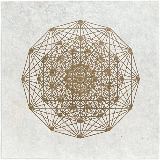 Veskor Cassiopeia DEMIHEPTERAKT Heilige Geometrie Linoldruck | 40 × 40 cm | Gold auf Naturweiß