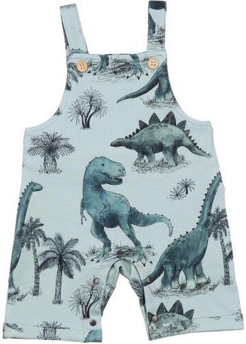 Baby Latzstrampler GOTS zertifiziert, grün, Dino-Allover, ärmellos, weich – Walkiddy