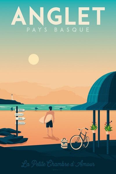 Photocircle Poster / Leinwandbild - Anglet Baskenland Vintage Travel Wandbild