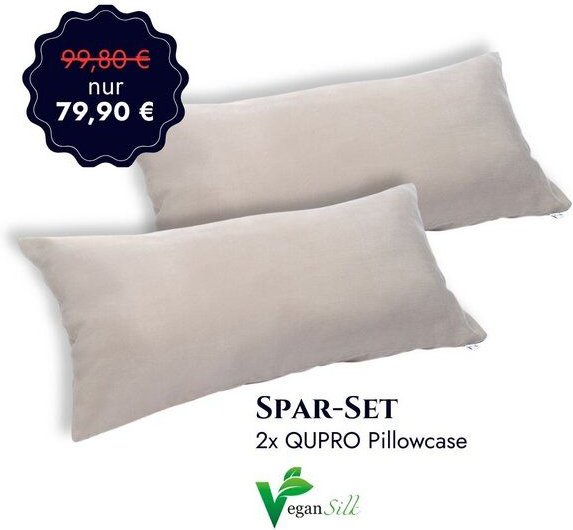 Qupro Spar-Set Pillowcase Doppelpack grey vegane Seide (40 x 80 cm)