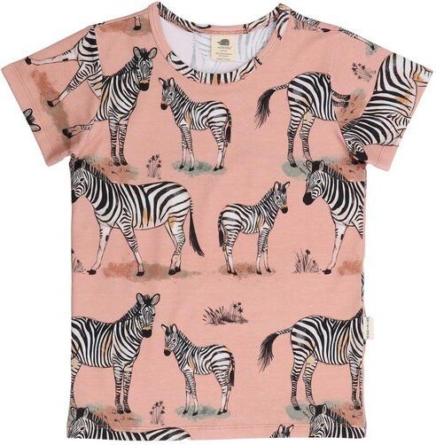 Kinder T-Shirt GOTS-zertifiziert aus Bio-Baumwolle rosa mit Zebrafamilien-Motiv – Walkiddy
