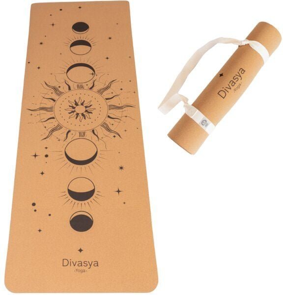 Divasya Leichte Kork Yogamatte | rutschfest & nachhaltig | in 4 Yoga-Designs | mit Tragegurt