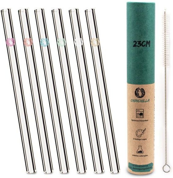 Chinchilla® Trinkhalme aus Glas – wiederverwendbar – 23 cm | 6 Stück