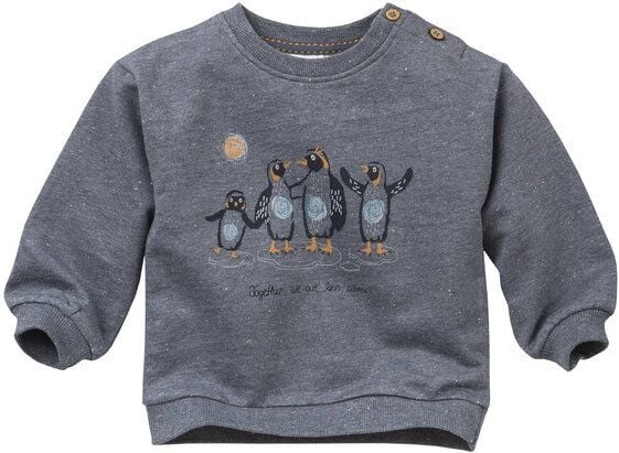 People Wear Organic Sweat Pullover, blau mélange, "Pinguine", Bio-Baumwolle