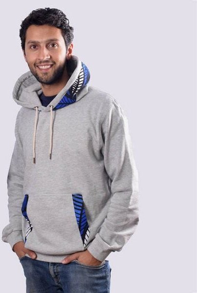 Africulture Hoodie "Mauritius Sea" aus kuscheliger Baumwolle aus Mauritius und Westafrikanischen Kitenge Stoff Verzierun...