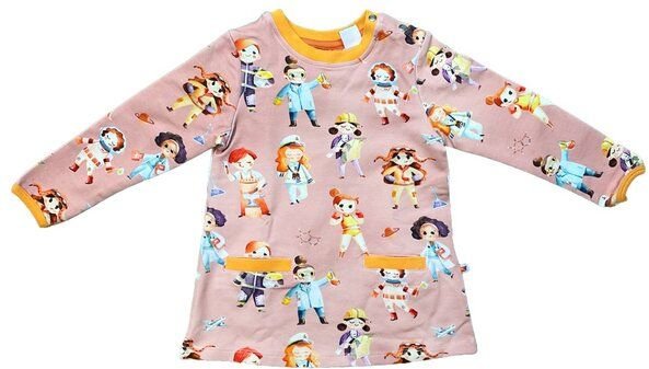 Thumbnail - Curious Stories Kleid mit Taschen für Kinder aus Bio-Baumwolle – "Supermädchen"