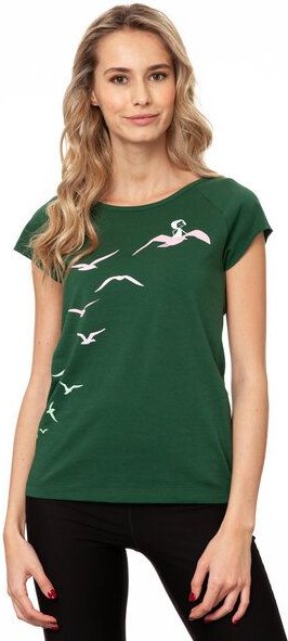 FellHerz Damen T-Shirt Möwenflug scarabgreen bio & fair & vegan