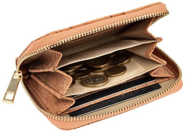 Simaru - Geldbörse Geldbeutel Portemonnaie aus Kork mit Reißverschluss Vegan