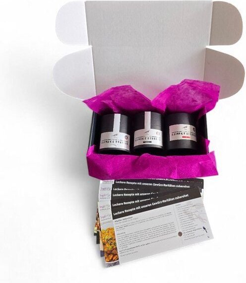 BAGHI Geschenkbox mini mit 3 Pfeffer Raritäten und 10 Rezepten