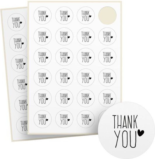 Fines Papeterie 24 Aufkleber THANK YOU * Danke Sticker * mit verschiedenen Motiven * rund * auf Bogen