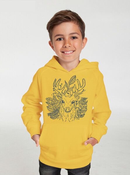 Peaces.bio - handbedruckte Biomode Bio-Kinder-Kapuzen-Sweatshirt "Zauberhirsch"