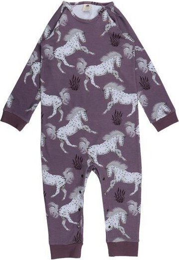 Strampler Bio-Baumwolle Lila Pferde - Walkiddy, nachhaltiger langarmiger Baby-Strampler, umweltfreundlich und GOTS-zerti...