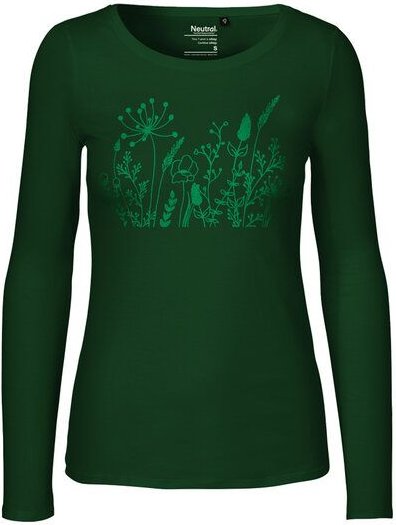 HANDGEDRUCKT "Wilde Wiese" Frauen Longsleeve aus reiner Biobaumwolle (kbA)