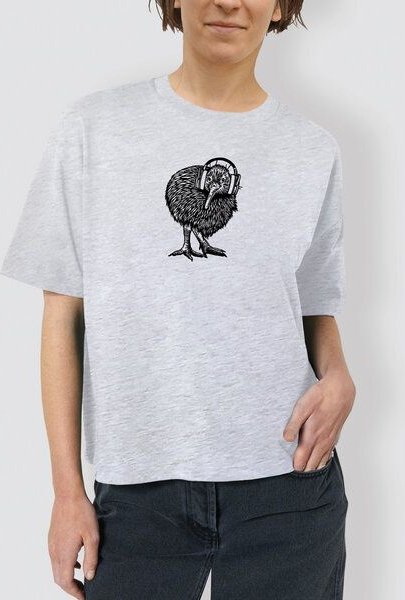 little kiwi Damen T-Shirt, „Kiwi mit Kopfhörer“, locker geschnitten