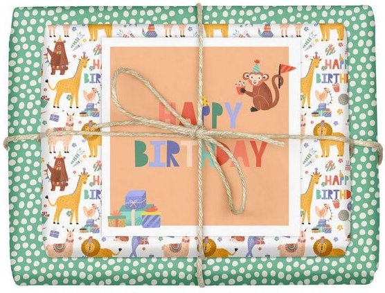 dabelino Kinder Geschenkpapier Set zum Geburtstag: Happy Birthday / Tiere