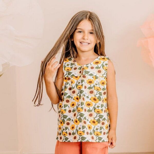 Kinder Blusentop GOTS-zertifiziert aus Bio-Baumwolle mit Sonnenblumen-Muster von Walkiddy