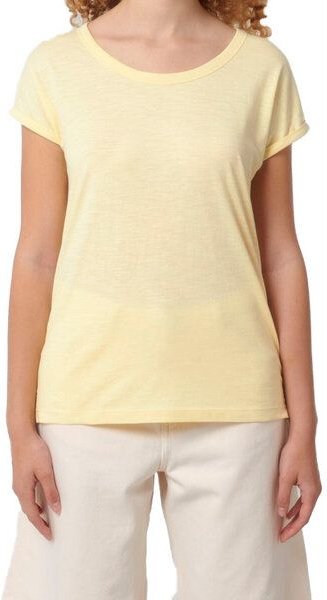 YTWOO Leichtes Damen T-Shirt in Slub Optik mit gerollten Ärmeln