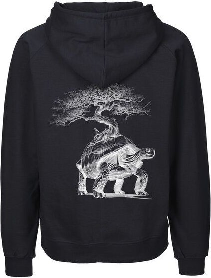 HANDGEDRUCKT "Lange Reise" Männer Zip-HOODY aus reiner Biobaumwolle (kbA)