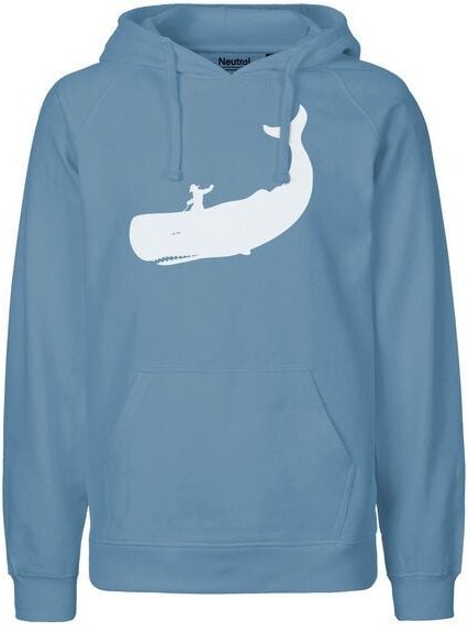 HANDGEDRUCKT "Cowboy und Wal" Männer Hoody aus reiner Biobaumwolle (kbA)