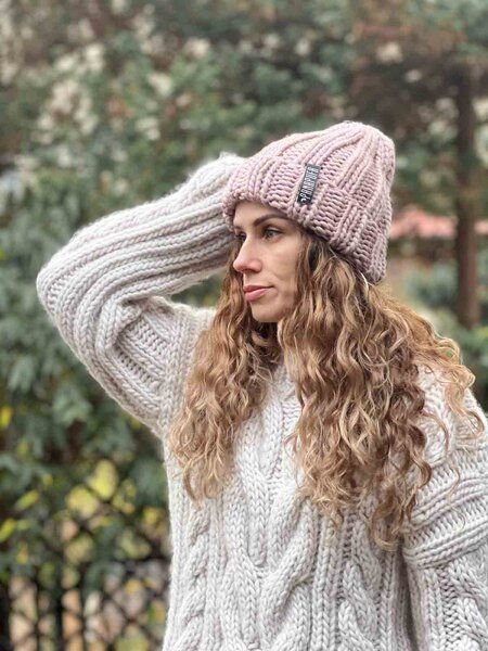 Thumbnail - PANAPUFA Handgestrickte Chunky Beanie – 100 % Merinowolle