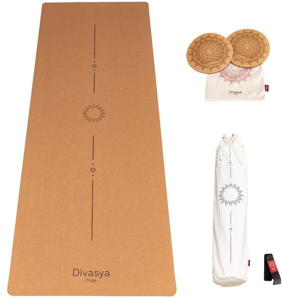 Divasya Yoga Komfort-Set: Yogamatte aus Kork & Naturkautschuk inklusive 2 Kniepads (Lotus / Pure)