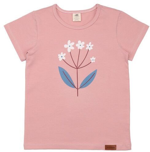 Kinder T-Shirt GOTS zertifiziert – Bio-Baumwolle, Rosa mit kleinem Blumenmotiv, Kurzarm, weich | Walkiddy