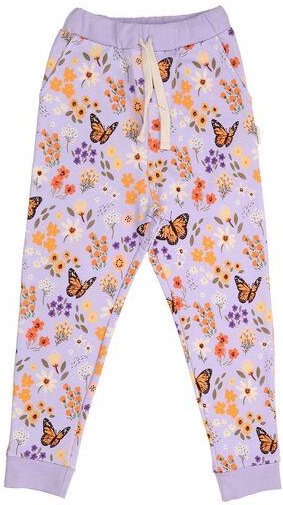 Kinder Jogginghose GOTS-zertifiziert aus Bio-Baumwolle mit Blumen-und-Schmetterlings-Muster – Walkiddy