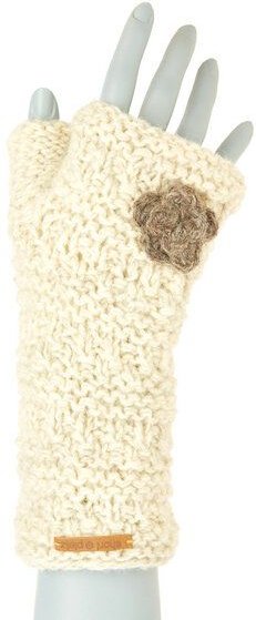 short'n'pietz Schurwollhandstulpen mit Blumenmotiv, handgestrickt