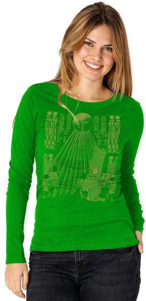 Peaces.bio - handbedruckte Biomode Langarmshirt Damen Sonnenscheibe Aton