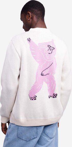 Olow Cardigan Strickjacke creme weiß Künstlerprint Yeti