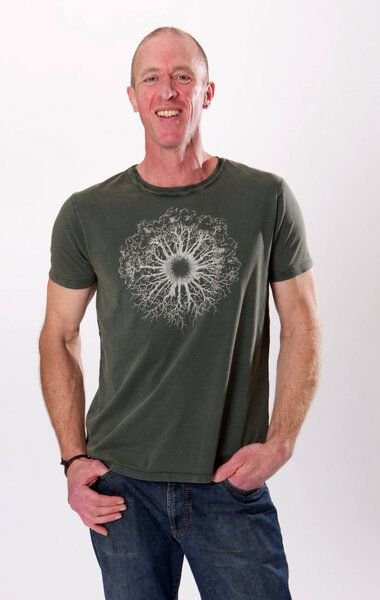Life-Tree Shirt aus Biobaumwolle Fairwear für Herren "WoodenIris" in Washed Red/Green